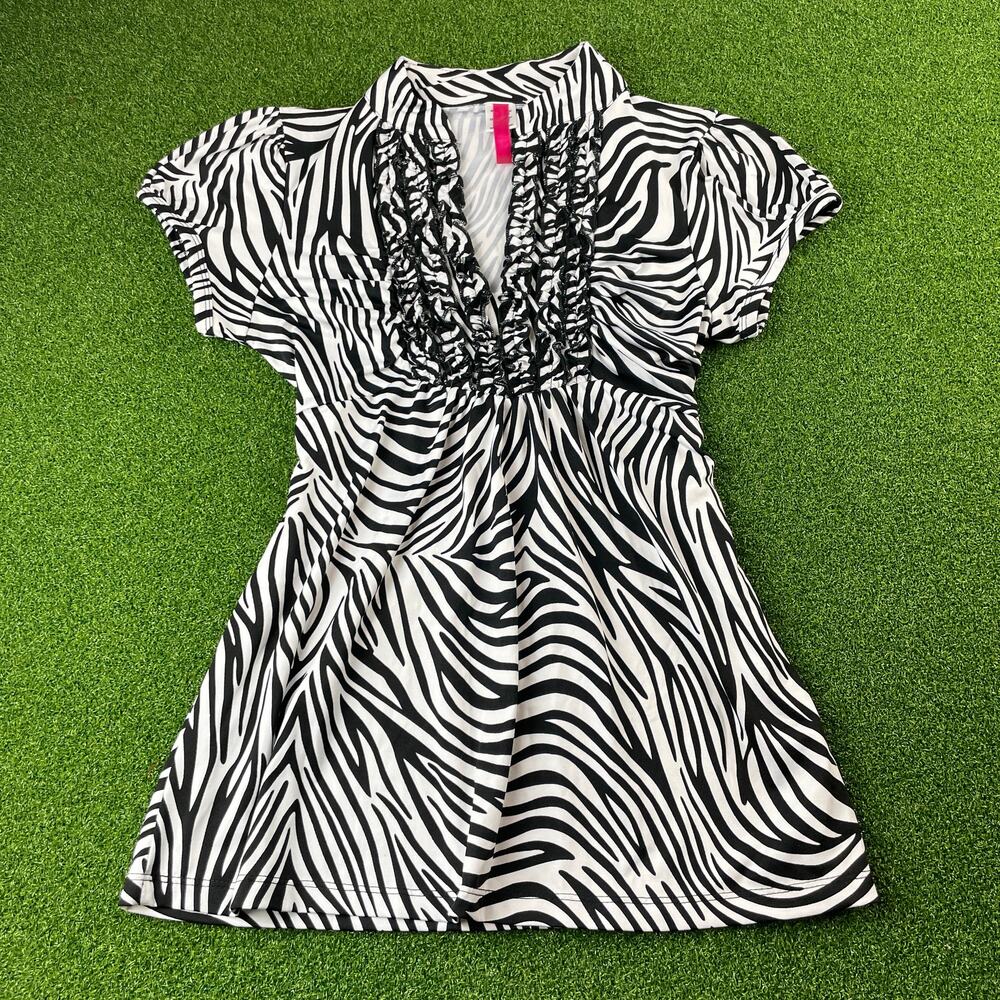 Vintage Heart + Soul Zebra Print Empire Waist Tie Back Blouse Top Womens M Y2K